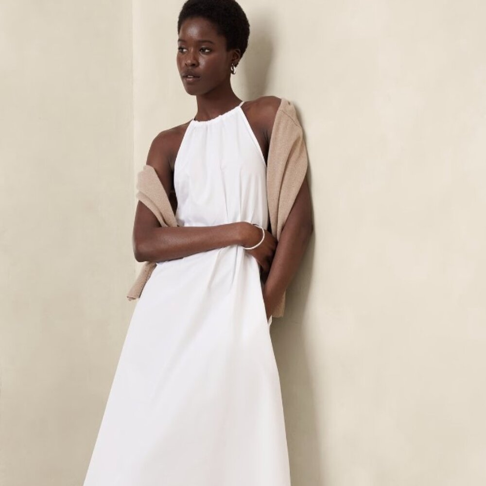 Banana Republic Poplin Halter midi Dress Size 8 White NEW NWT